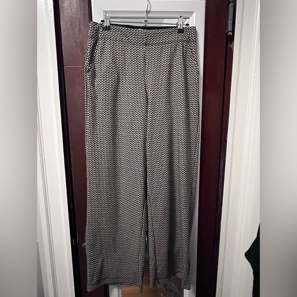 Max Studio Wide Leg Patterned Black & Tan Trousers, Pull-On